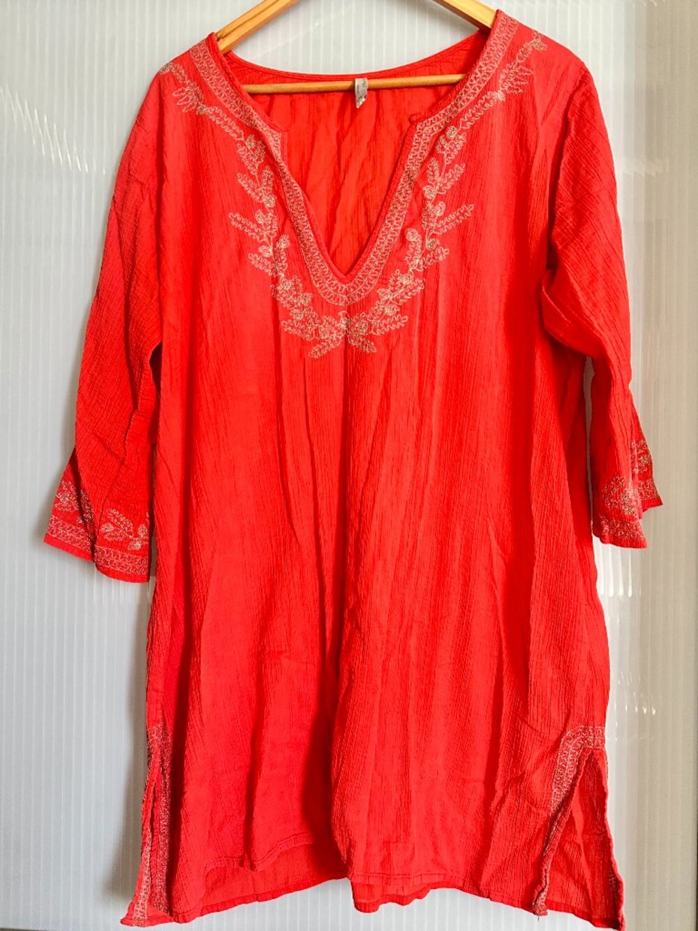 Old Navy Coral Embroidered Gauze Tunic Cover Up Dress XL Boho 100% Cotton